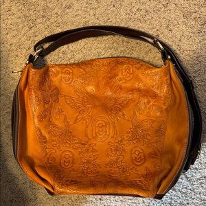 MARINO ORLANDI COGNAC BUTTERFLY ITALIAN DESIGNER LARGE BACKPACK SLING BAG